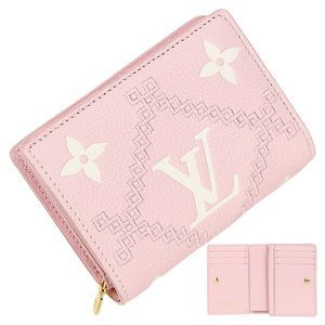 Portefeuille Broderie Monogram Implant Calf Leather Pink Gold Wallet Flap